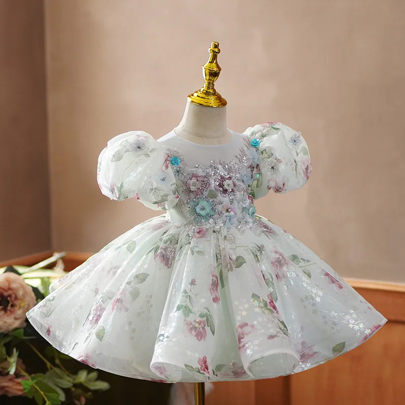 Sequin Flower Kids Dresses For Party Wedding Dress Children Pageant Gown Gorgeous beauty pageant Girls Princess Dress