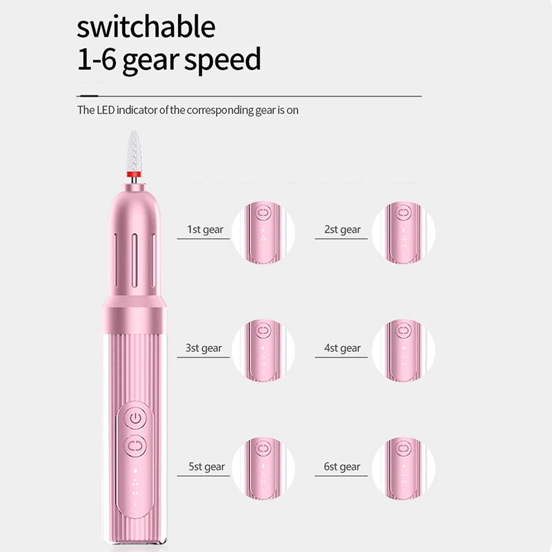 Penna per trapano per unghie elettrica senza fili Penna per lucidatura per lima per unghie USB Trapano per unghie con base di stoccaggio Macchina per trapano per manicure portatile