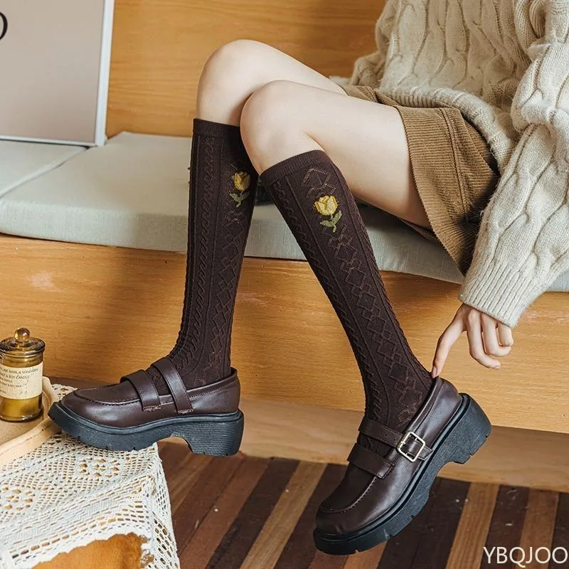 5 أزواج من الجوارب الدانتيل العصرية متعددة الاستخدامات للنساء جوارب متوسطة الطول من القطن الجديد لربيع الخريف جوارب طويلة مريحة غير رسمية ﻿