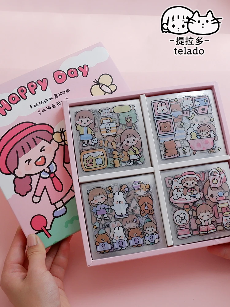 20 Pcs Cute Cream Rabbit Journal Sticker PET Waterproof Collage Kawaii Stationery Scrapbooking Diary Decoration Phone Stickers