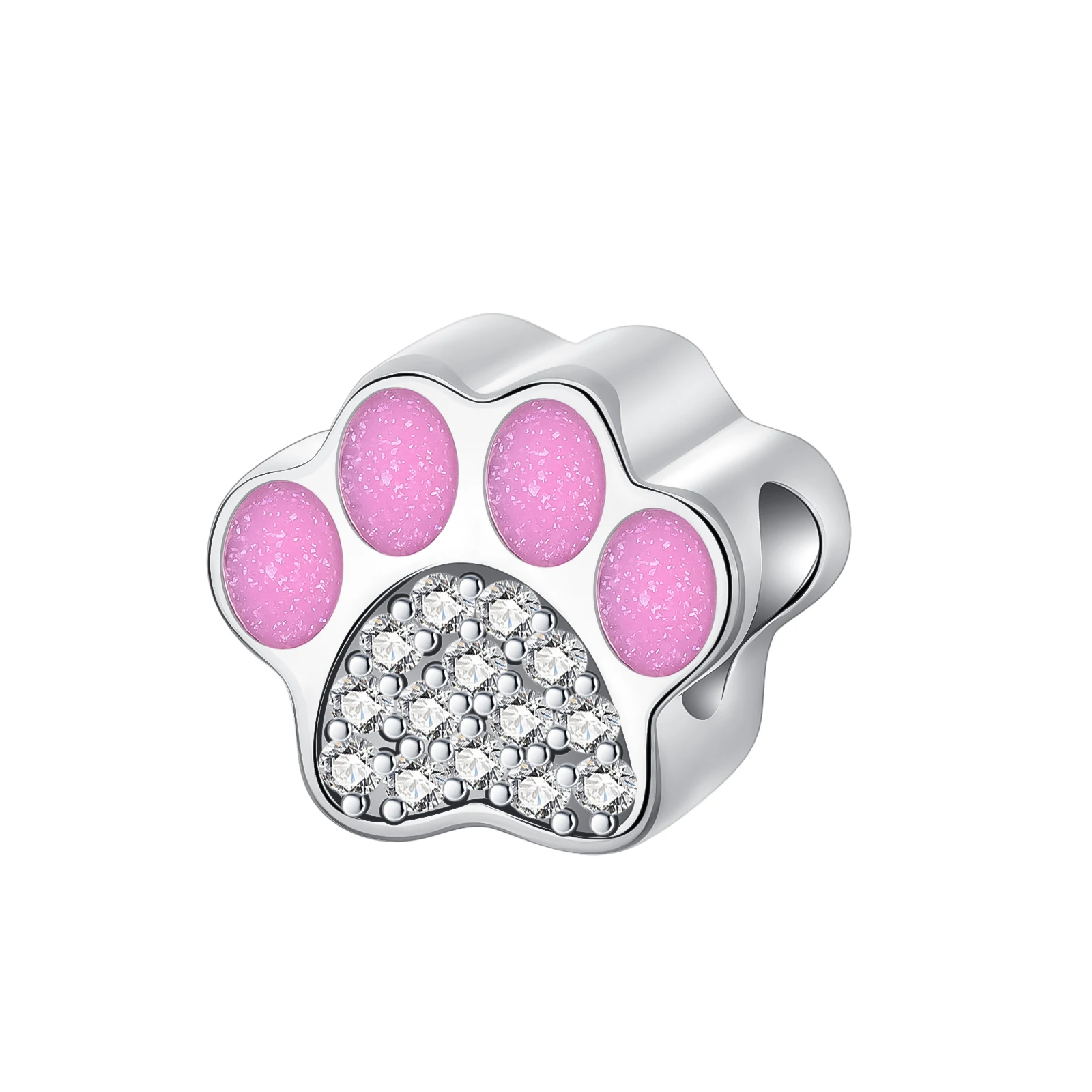 

925 Sterling Silver Pink Cat Claw Pet Series Beads Fit Original Pandora Bracelet Beads Necklace DIY Charms for Jewelry Making