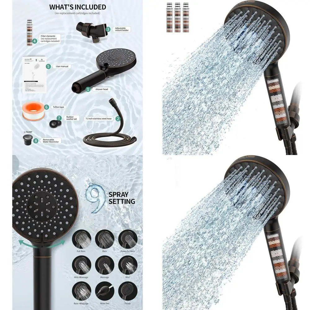 

High-Pressure 9-Spray Handheld Shower Filter with Detachable Water Softener Beads for Hard Water and Chlorine Removal
