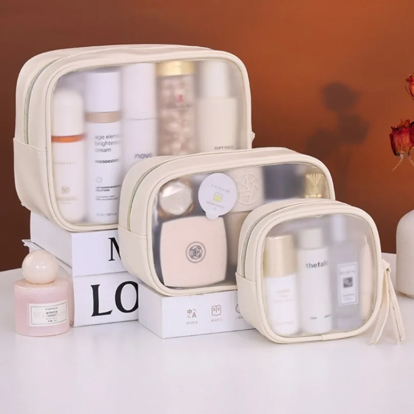 Semi-transparent Luxury Makeup Bag Set, 3pcs Large Capacity Travel Cosmetic Organizer Pouch, Portable Toiletry Storage for Women
