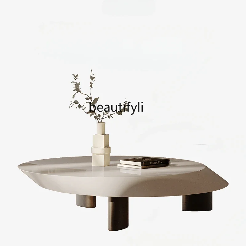 

S Italian Minimalist Home Small Apartment Baking Finish Cream Silent Style Special-Shaped Reception Coffee Table Simple High-End