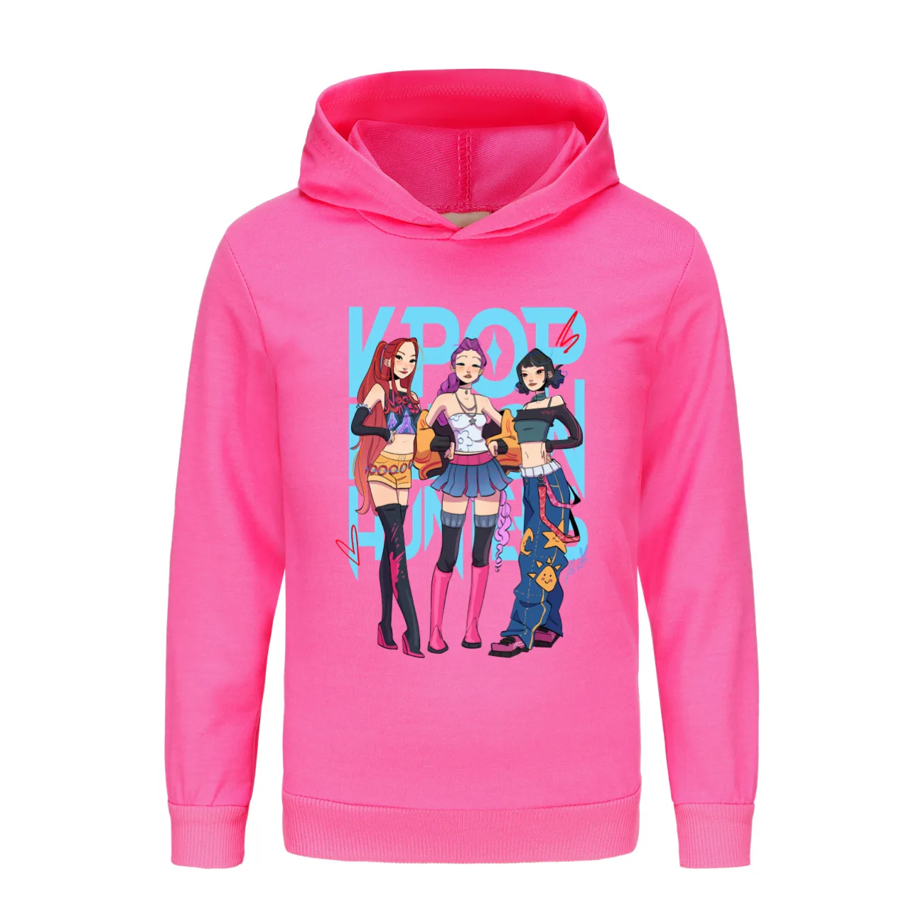 ملابس أطفال مطبوعة من KPop Demon Hunters Merch Huntrix للأولاد والبنات بغطاء للرأس KPop Demon Hunters ملابس أطفال بقلنسوة