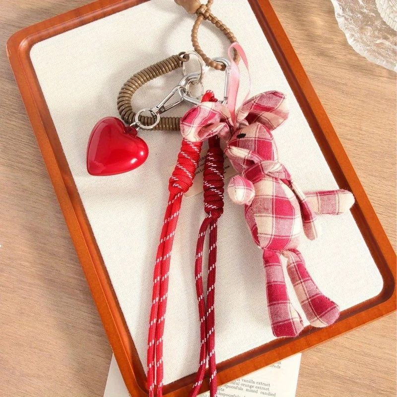 

Red Big Love Grid Cartoon Rabbit Bag Pendant Keychain Bag Chain Bag Hanger