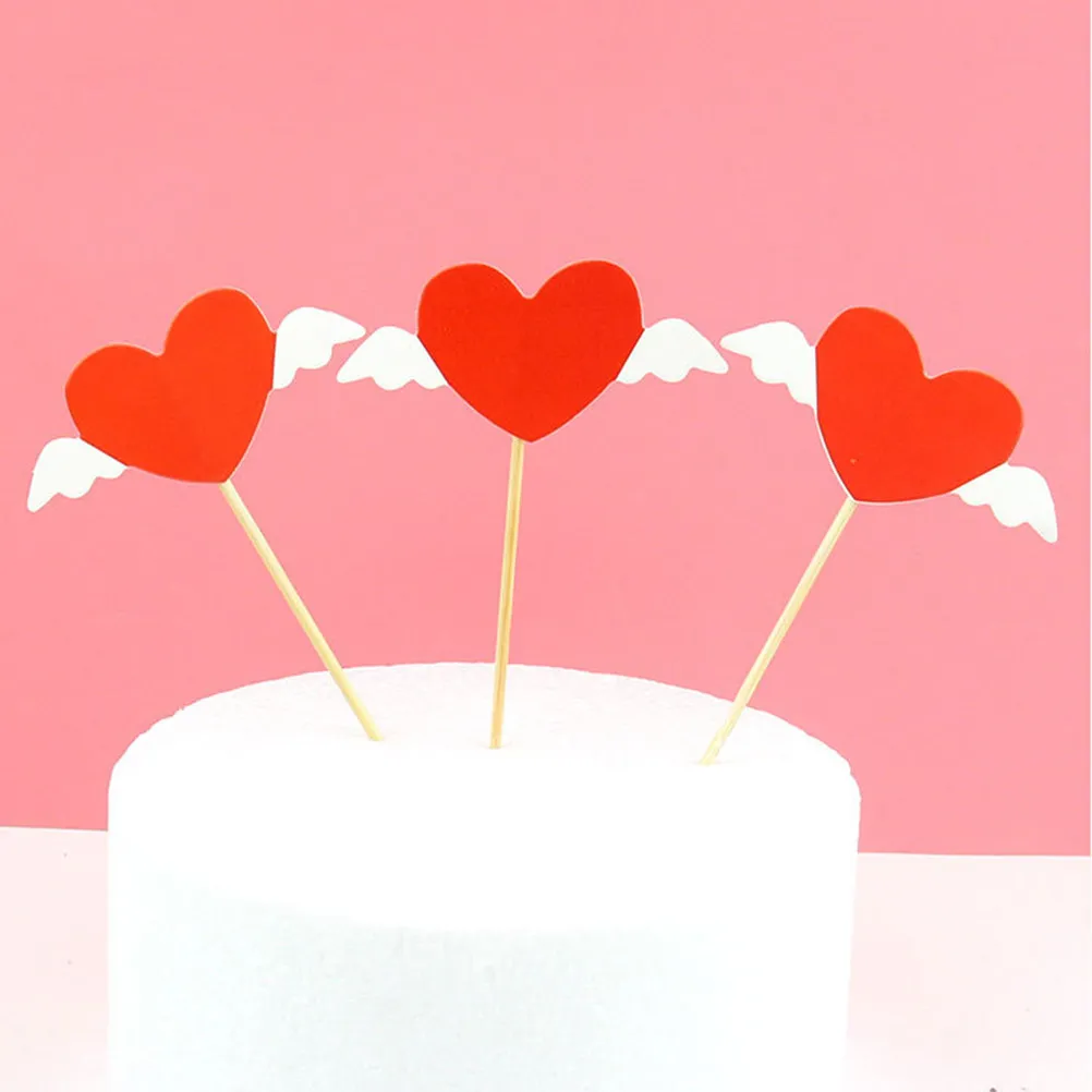 

24Pcs Heart Wing Cupcake Toppers Cake Decorations Food Safe Pops for Birthday Party Wedding Cupcake Decorating Supplies