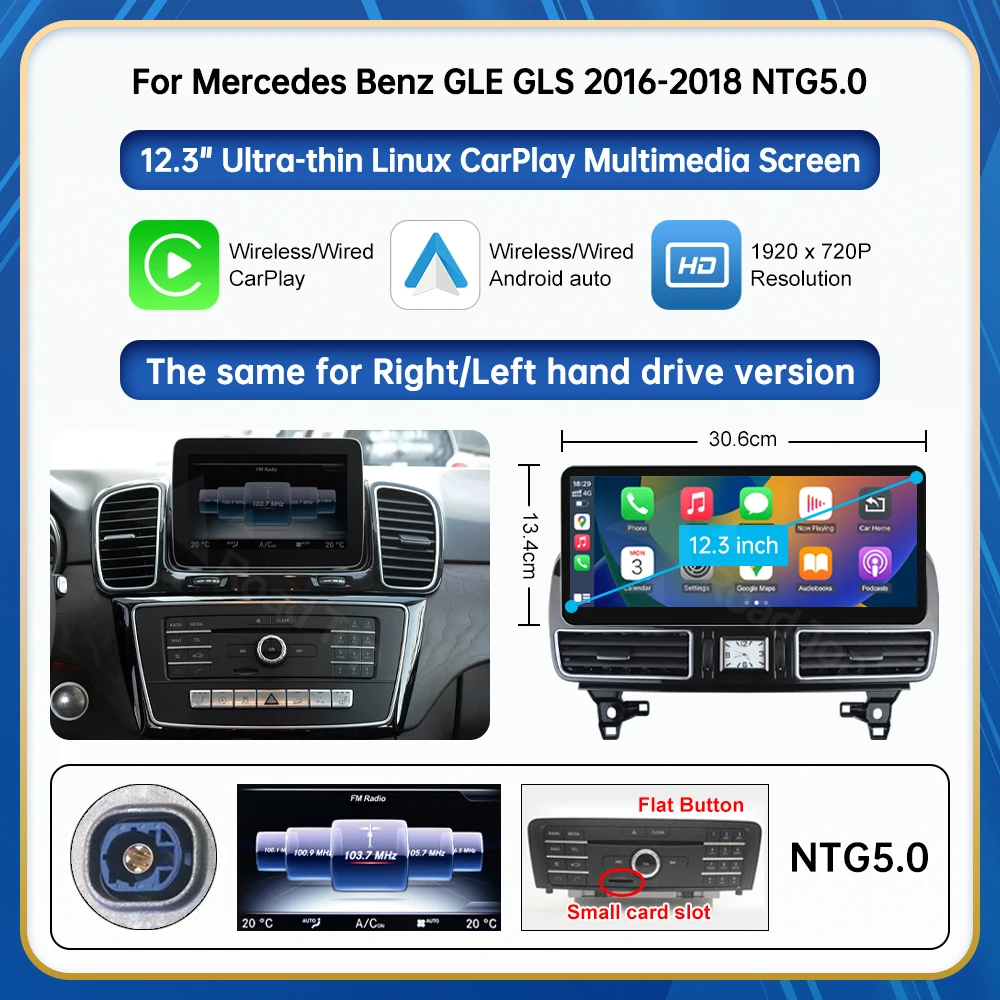 12,3 inch Road Top Touch Display Multimedia Speler voor ML W166 GL X166 2012-2015 NTG4.5 GPS Carplay Scherm