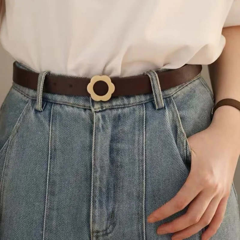 

Корейский стиль: новый маленький ремень с цветочным принтом для женщин, в стиле ретро, простой, универсальный, милый, для студенток, подходит к джинсам.