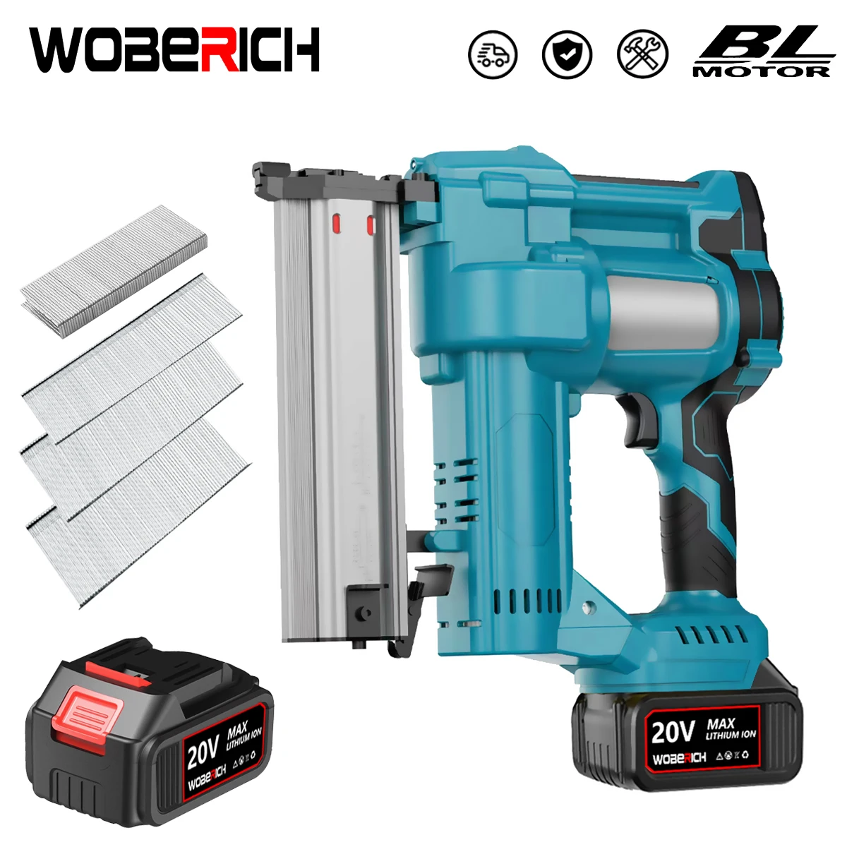 Brushless 2 in 1 Nailer/Stapler Gun 2 Mode Cordless Nail Gun Woodworking Compatible with 4 Set Nails for Makita 18V Battery