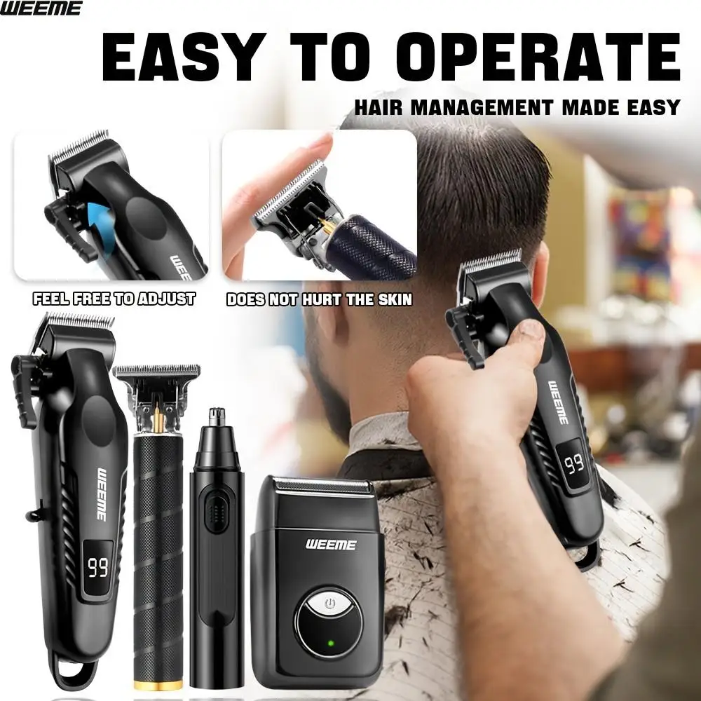 Herren-Pflegeset USB Schnellaufladbarer Haarschneider, T-Style Trimmer, Rasierer, Nasenhaartrimmer, 4-teiliges Set für Zuhause & Reisen – Detail 1