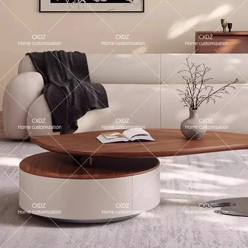 Medieval Style Solid Wood Walnut Coffee Table with Metal Frame Living Room Furniture Storage Cabinet for Villa High End Decor