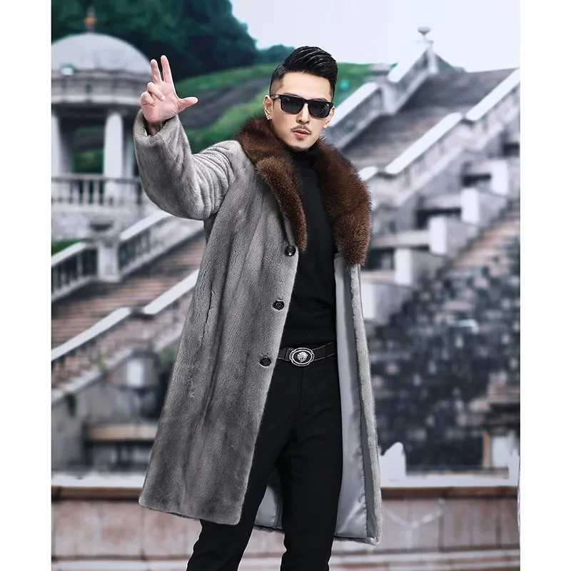 Men Autumn Winter Thick Faux Fox Fur Coat Jacket Long Sleeve Warm Plus Size Luxury Fur Black Parkas Bontjas Shaggy Outerwear