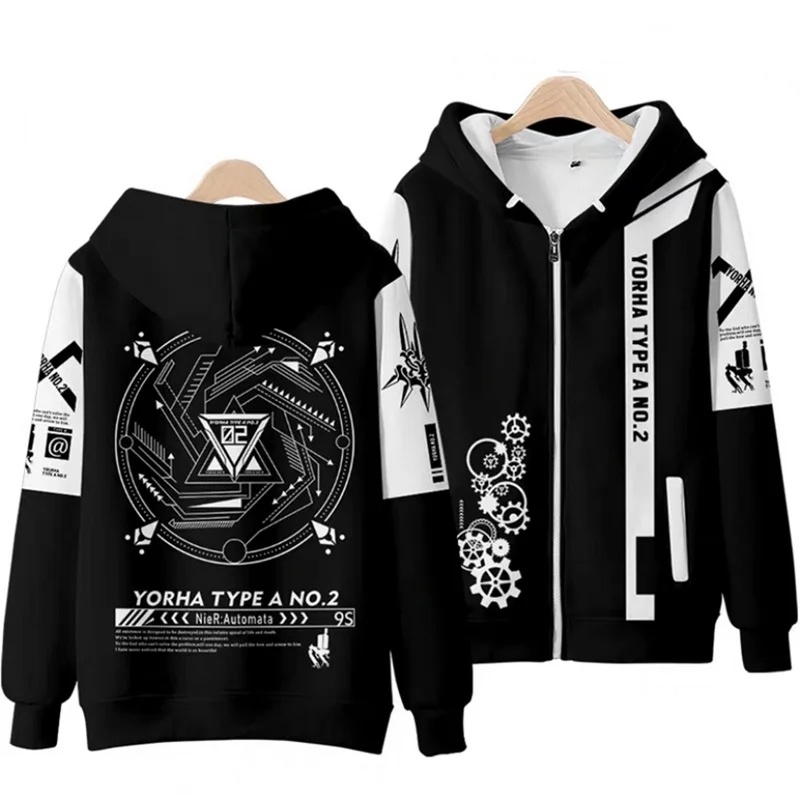 New NieR:Automata Hoodie Game Yorha 2B Coat Jacket Autumn Winter Men Zipper NieR Automata Sweatshirt Cosplay Costume