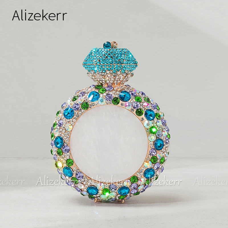 Alizekerr Perfume Bottle Shaped Crystal Evening Bags Women Luxury Gorgeous Boutique Rhinestone Purses And Handbags Wedding Party