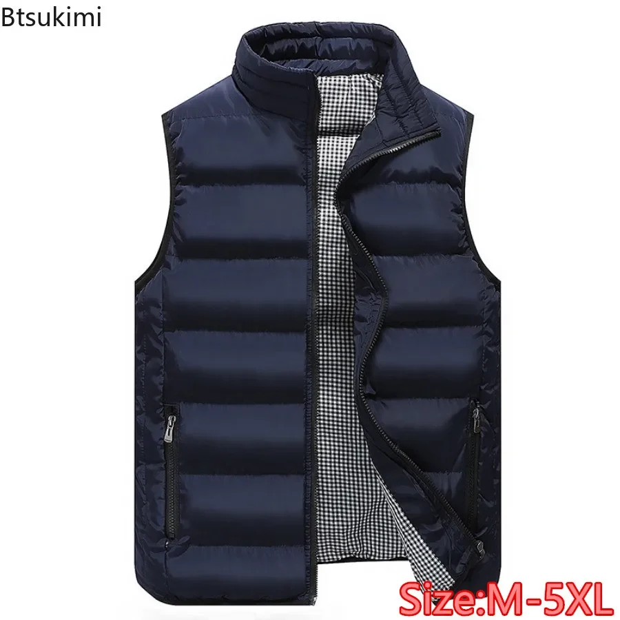New 2026 Autumn Winter Men's Warm Vest Jacket Solid Sleeveless Down Cotton Waistcoat Jacket Male Casual Vest Coat Plus Size 5XL