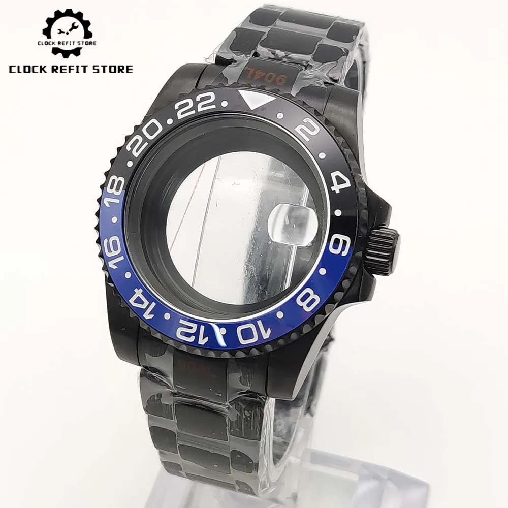 Men's 40 mm automatic case for NH35 calibre, sapphire glass, black water-resistant bracelet, ceramic bezel