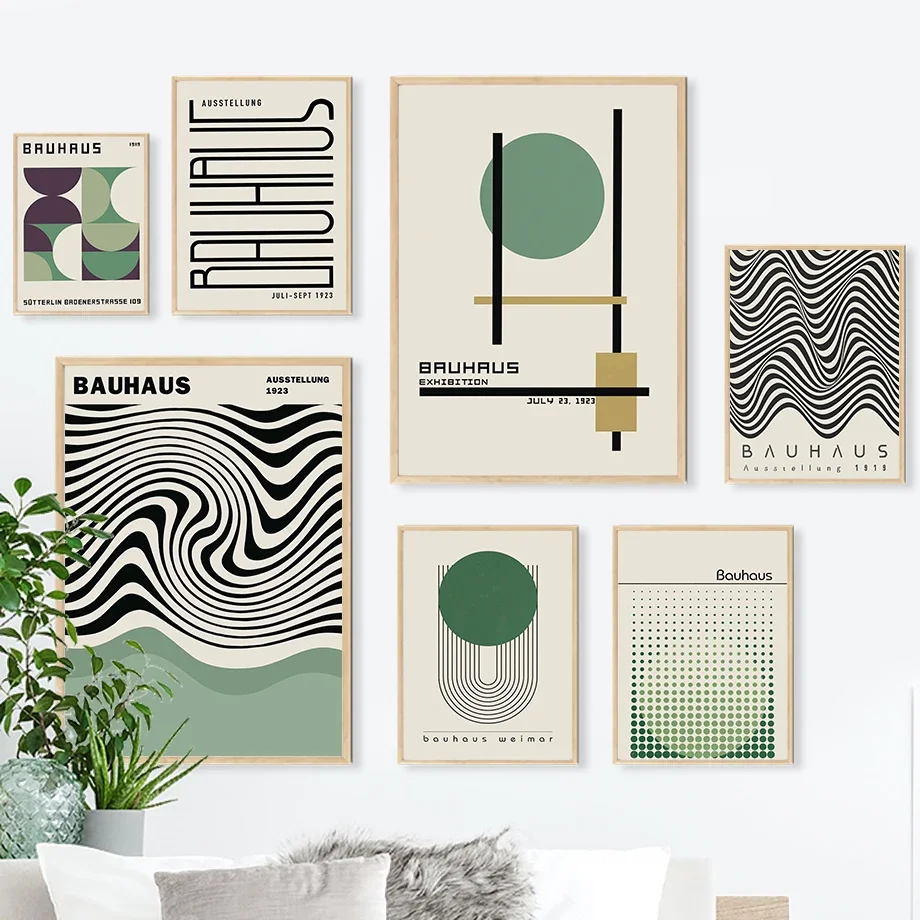 Scandinavian Abstract Wall Art Bauhaus Green Color Block Lines Modern Minimalist HD Poster Prints Home Bedroom Living Room De