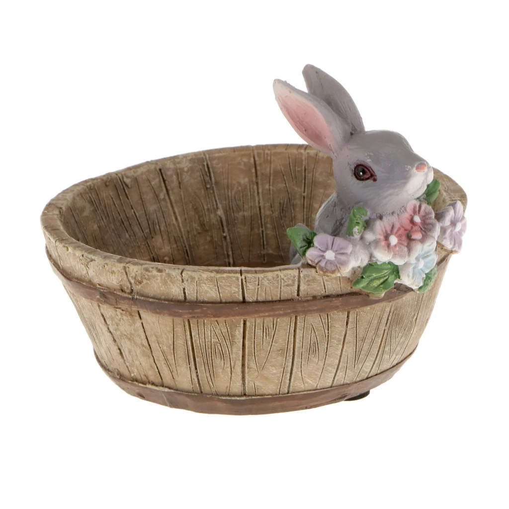 Creative Flower Pot Gray Rabbit Succulent Planter Cute Animal Decorative Resin Plant Pot for Home Garden Balcony Decors