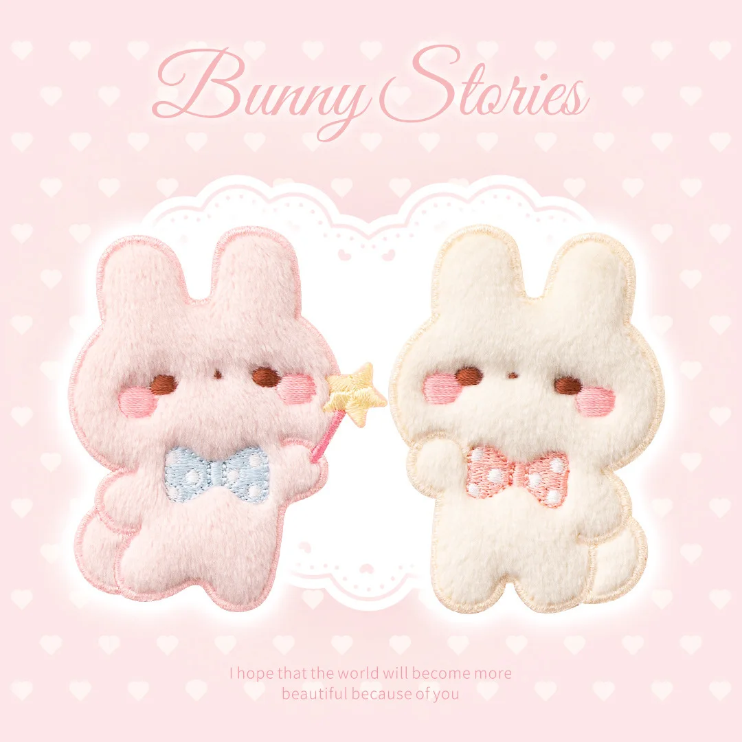 Plush Couple Rabbits Embroidery Patch Appliques for Clothing Diy Bag Phone Decoration Stickers Parches Bordados Para La Ropa