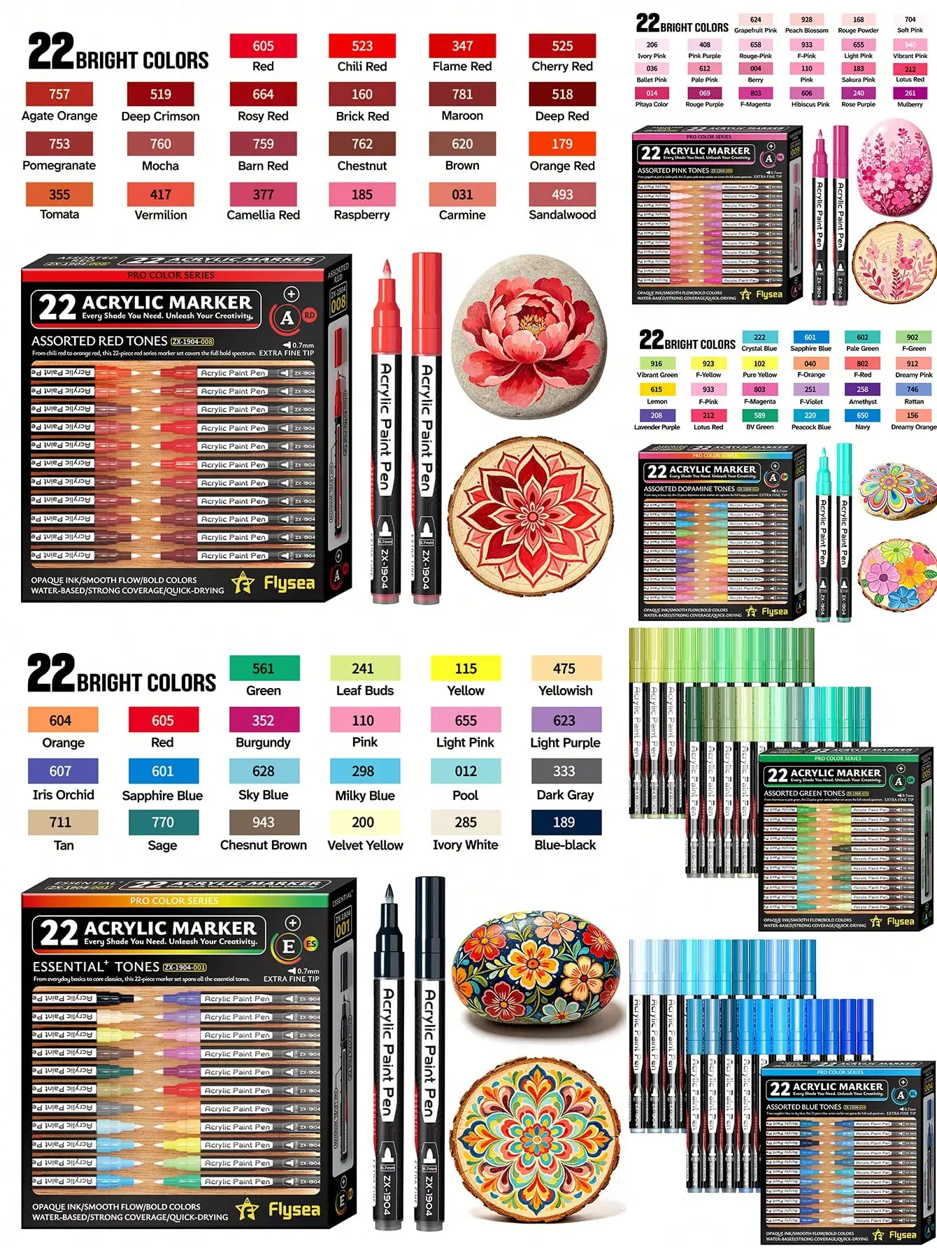 

Flysea 22 Pieces/Box Acrylic Paint Markers, Gradient Colors (Skin Color/Grey/Blue/Macaron Color/Dopamine Color), 0.7mm Ultra-Fine Tip Markers, Suitable for Fine Drawing, Sketching, Writing on Stone, Wood, Metal, Glass, Canvas, Crafts, Quick-Drying and Sta