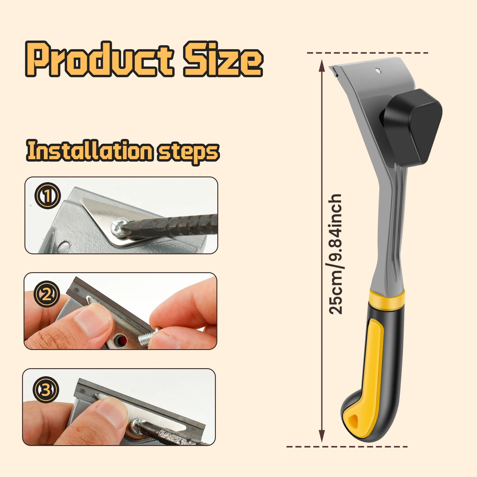 Carbide Blade Paint Scraper Anti-Slip Paint Scraper Tool with Handle for Scraping Paint Varnish Wood Floor Glue Rust Removal