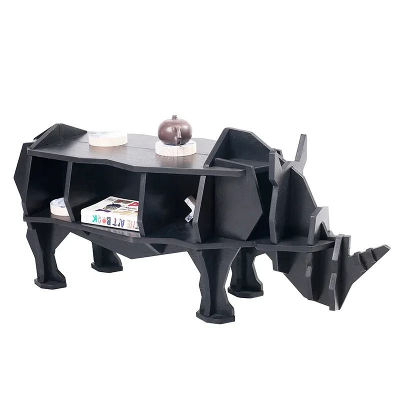Nordic rhino sofa edge coffee table log corner window table creative bookshelf animal home decoration