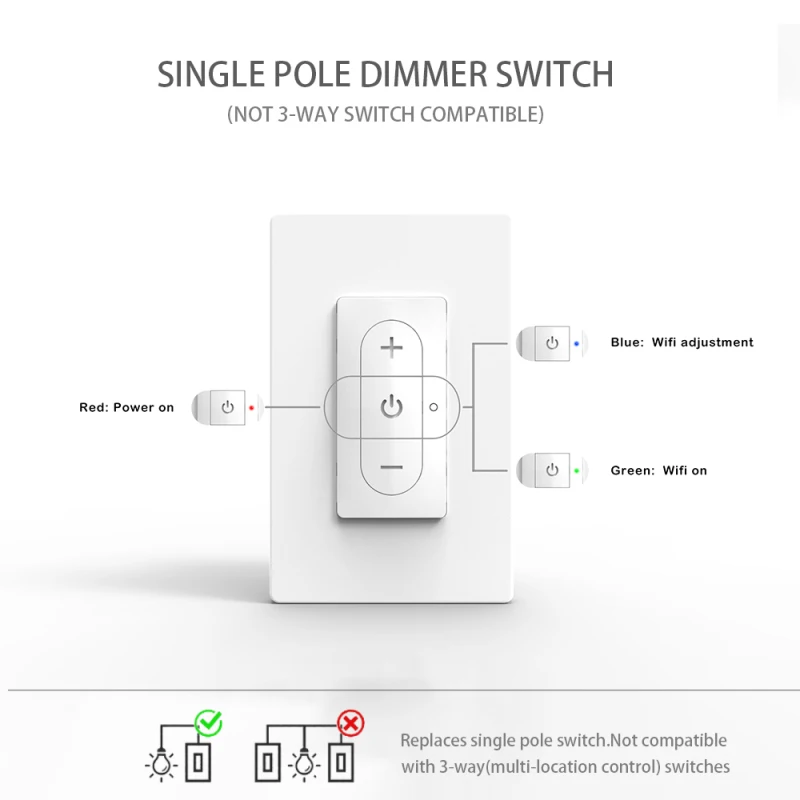 Aubess wifi inteligente dimmer switch 10a 100-240v eua 120 modelo stepless dimmer interruptor trabalhar com tuya vida inteligente app alexa google casa