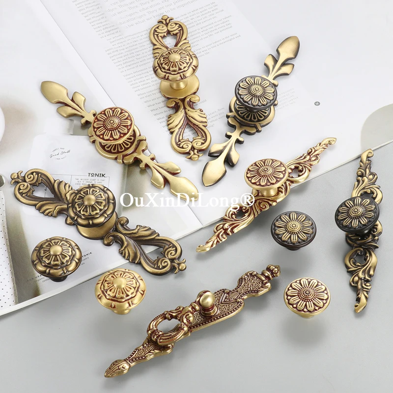 European 4PCS Solid Brass Furniture Handles Drawer Pulls Rings Cupboard Wardrobe Closet Dresser Shoe TV Wine Cabinet Pulls Knobs