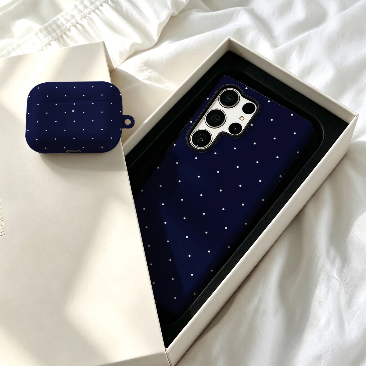 Pirve Phone Case For Samsung Galaxy S26 S25 Ultra S24 S23 Plus Shockproof Double Layer Tough Back White Dots Navy Cover