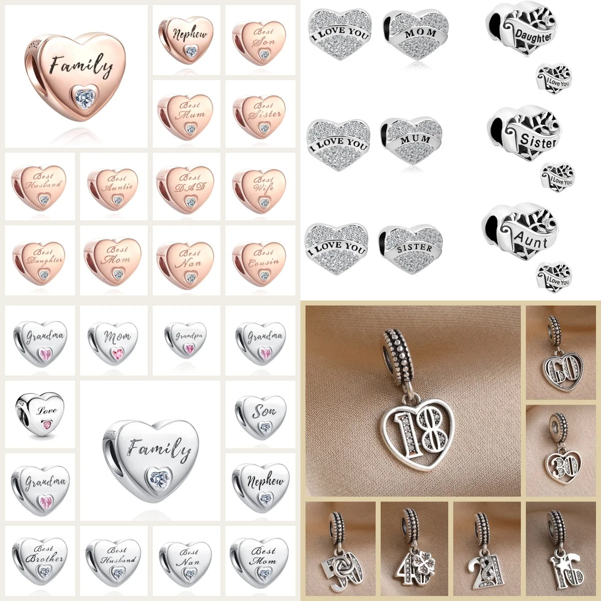 

Серебряный браслет-шарм 925 пробы «Семейное сердце» с подвесками для мамы, дочери, сестры, теты, на 18, 21, 30-летие, DIY, европейский стиль, ювелирные подарки