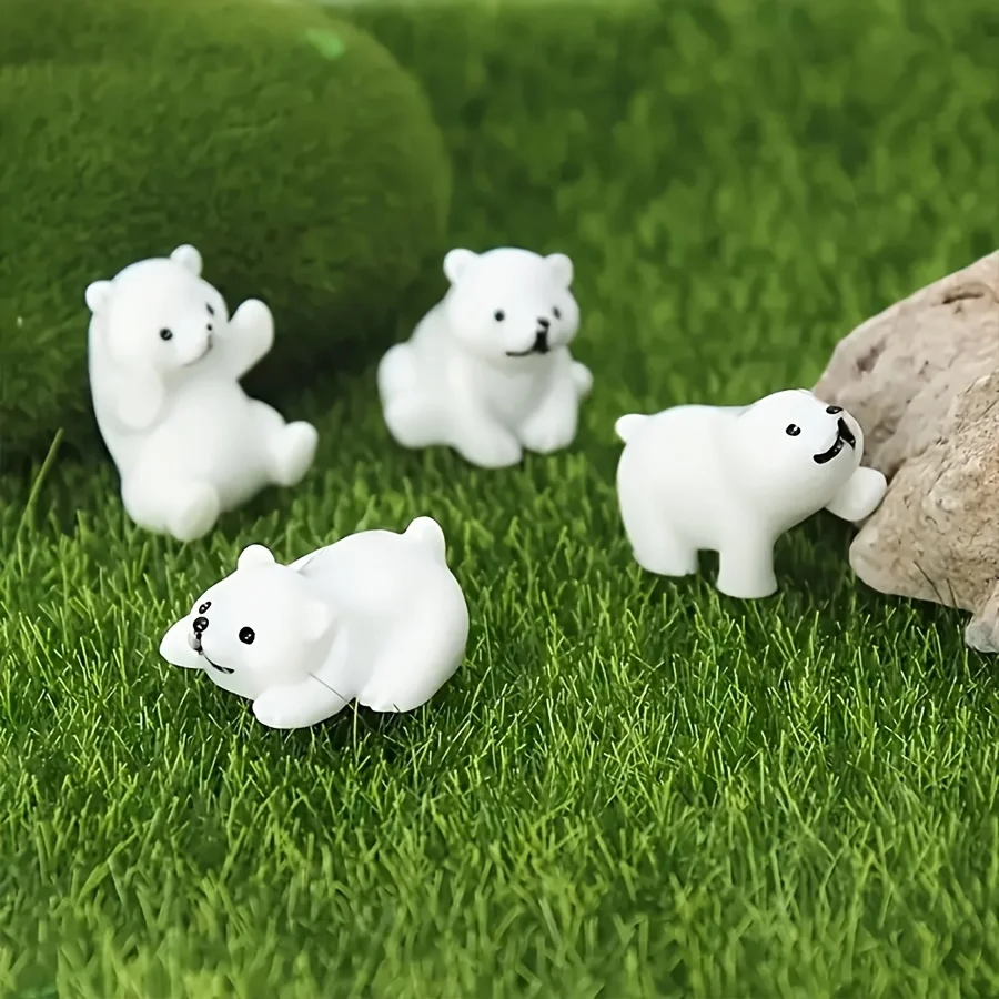 4PC Micro Landscape Mini White Bear Snow Polar Bear Figurines Ornament Gift Furnishings Home Decor Maison Et Jardin