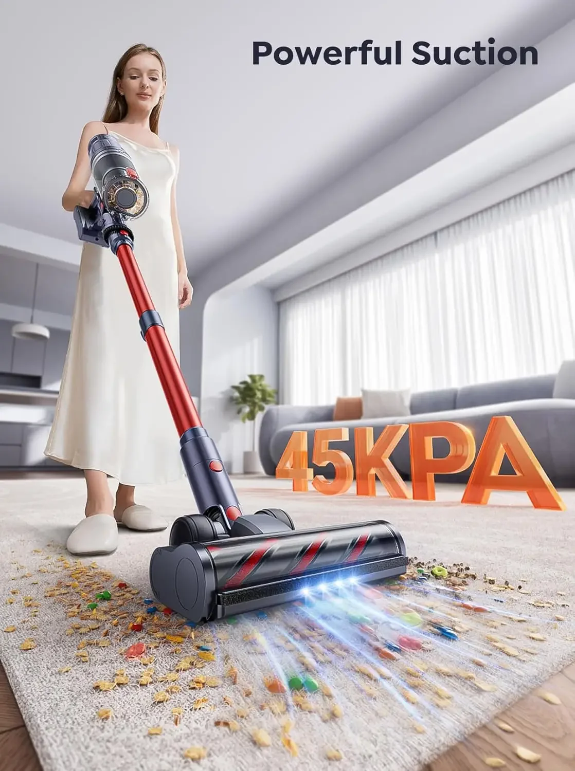 Cordless Vacuum Cleaner, 550W 45Kpa for Home, Stick Vacuum with Self-Standing, Max 60 Mins, Touch Screen