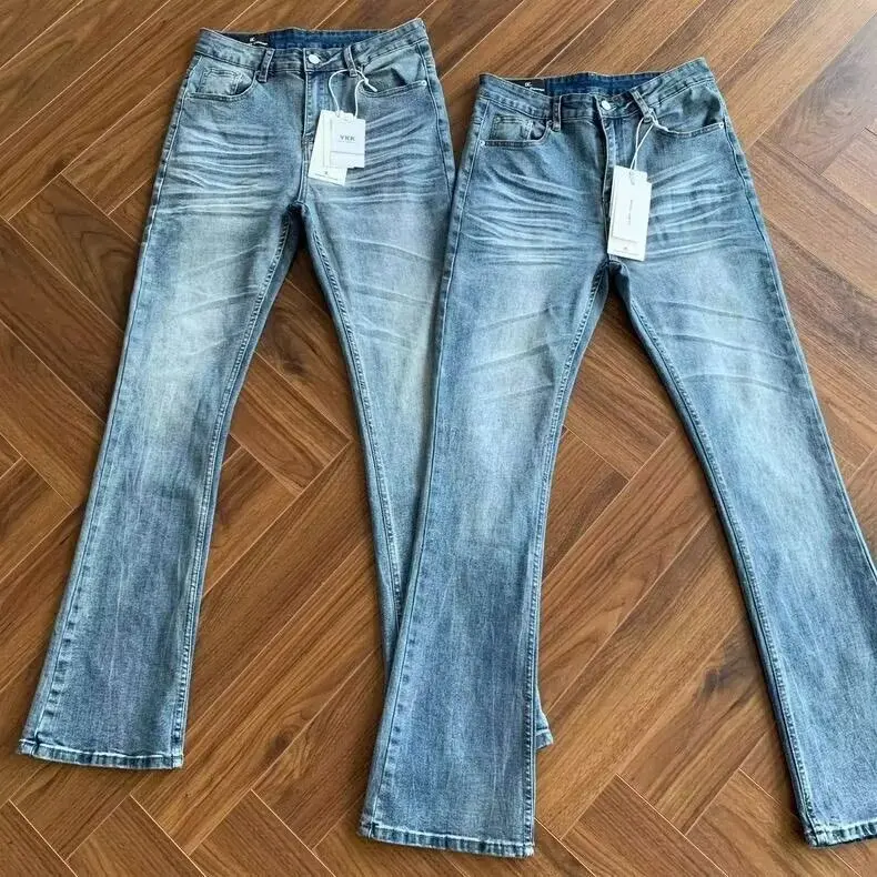 Slim Fit Men's Jeans mid Waist Washed Casual Micro Flared Denim Pants Youth Popular Spring Autumn Winter Seasonal Wear