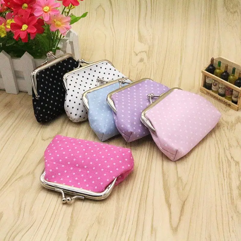 Polka Dot Women Pocket Coin Wallet Mini Lightweight Kiss Lock Pouch Portable Small Purse for Casual Daily Accessory