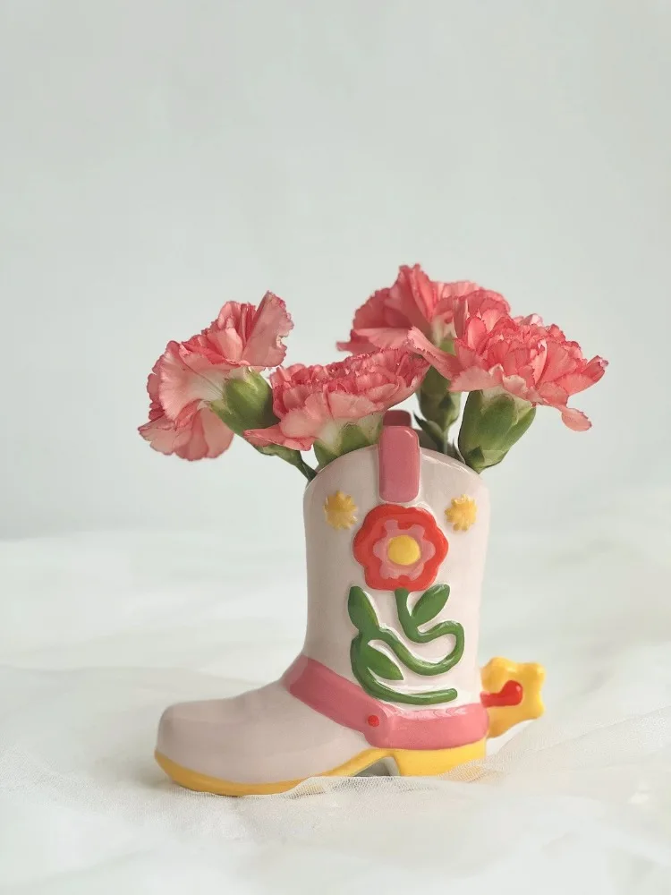 Imagem -02 - Sapatos de Flores Pintadas à Mão Vasos Cerâmicos Design Exclusivo Vaso Pequeno Decoração do Lar