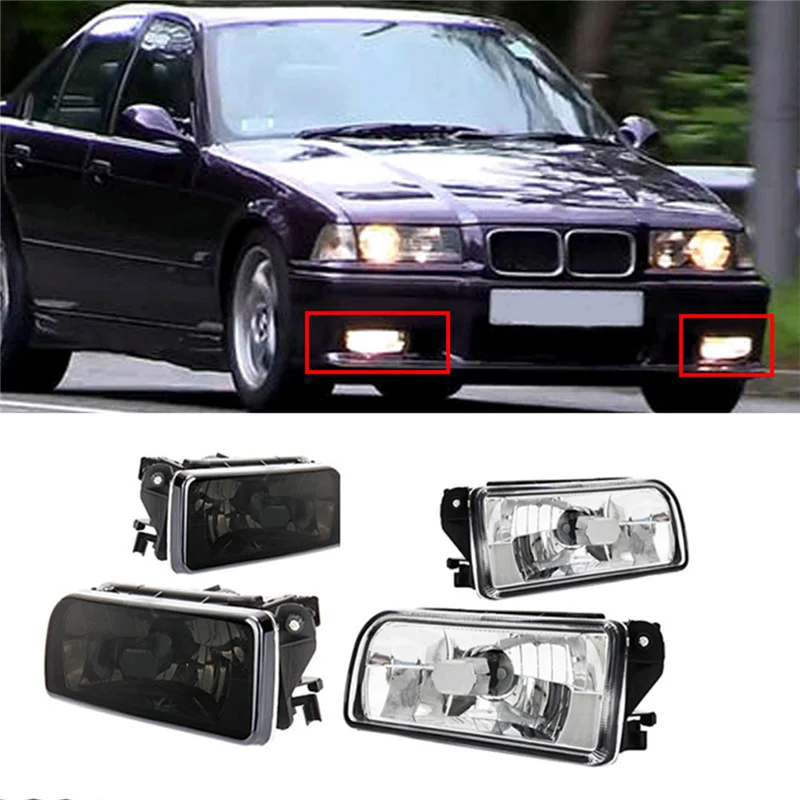 Left & Right Front Bumper Headlight Fog Lamps Housing for BMW E36 318I 318Ti 1992-1998 Car Fog Lights Covers Smoked