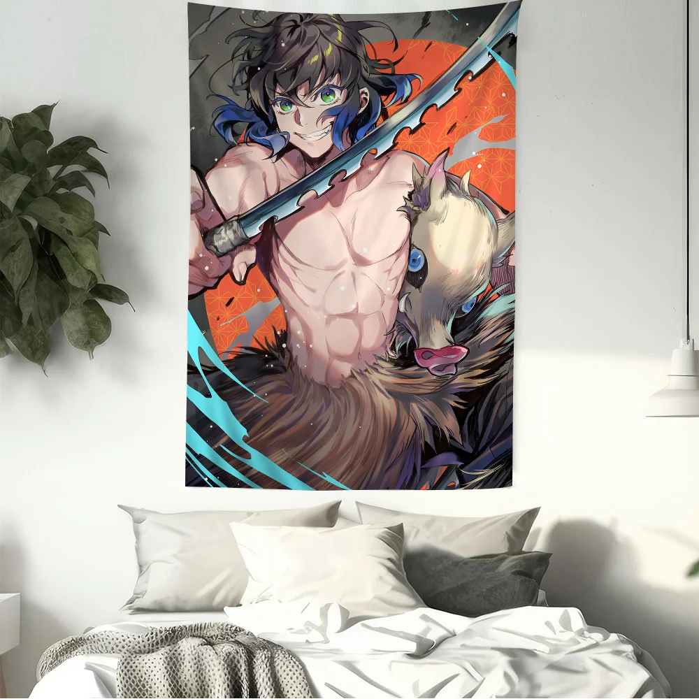 Demon Slayer Hashibira Inosuke Printed Large Wall Tapestry Cheap Hippie Wall Hanging Bohemian Wall Tapestries Mandala INS Home