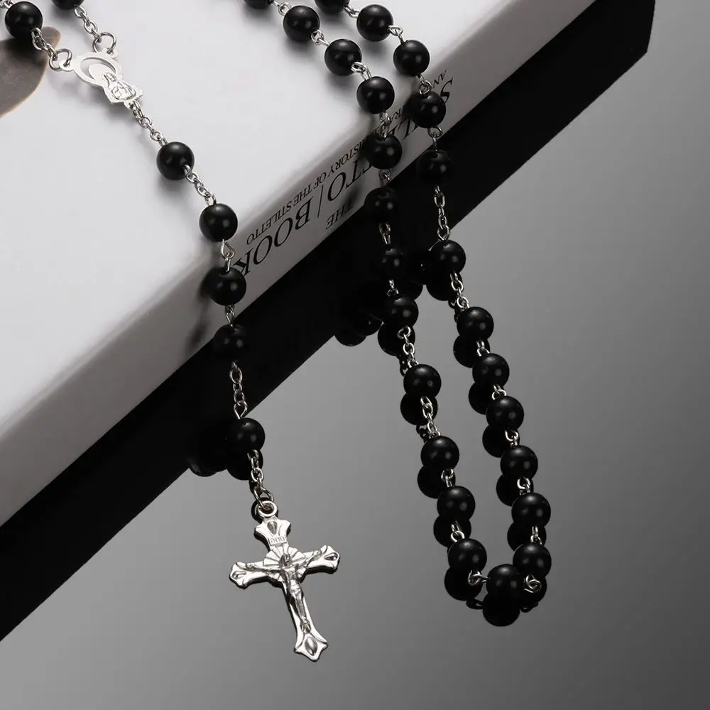 Hot Sale Crucifix Vintage Virgin Mary Pendant Rosary Beads Chain Cross  Jesus