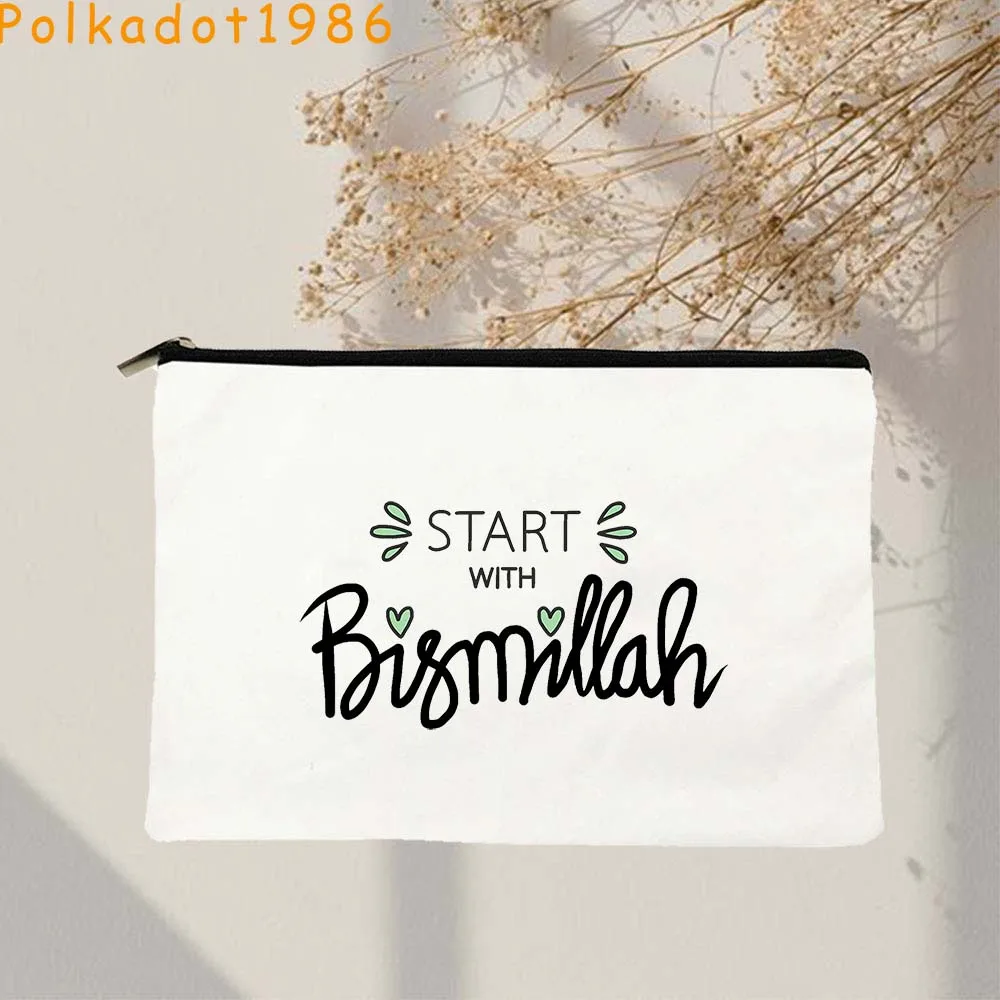Islam árabe Corán citas islámicas musulmanes Bismillah flores regalos lona  bolsas de cosméticos maquillaje bolsa de aseo estuche para lápices bolsa  con cremallera / Bolsas para fines especiales, image size:1000x1000