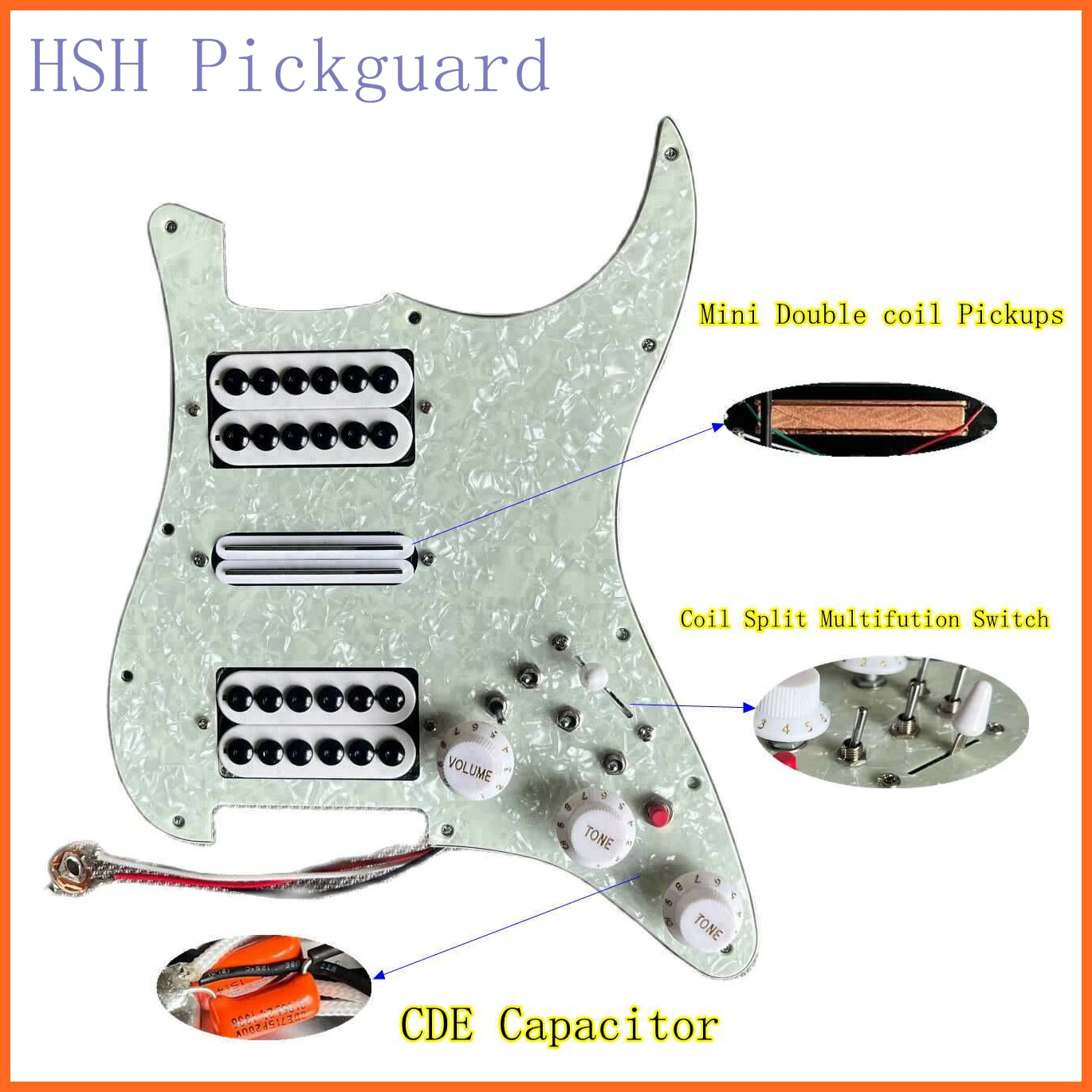 

Loaded Prewired ST HSH Pickup Invader Style 3-ply Electric Guitar Pickguard Split Coil Multifuction Switch for ST Guitar