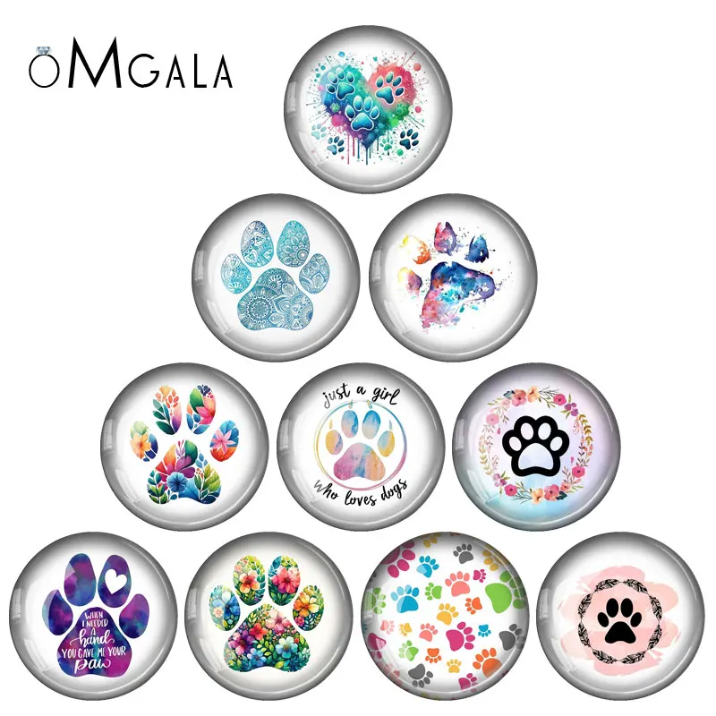 Watercolor Paintings Dog Paw Patterns 12mm/16mm/18mm/25mm Round photo glass cabochon demo flat back Making findings