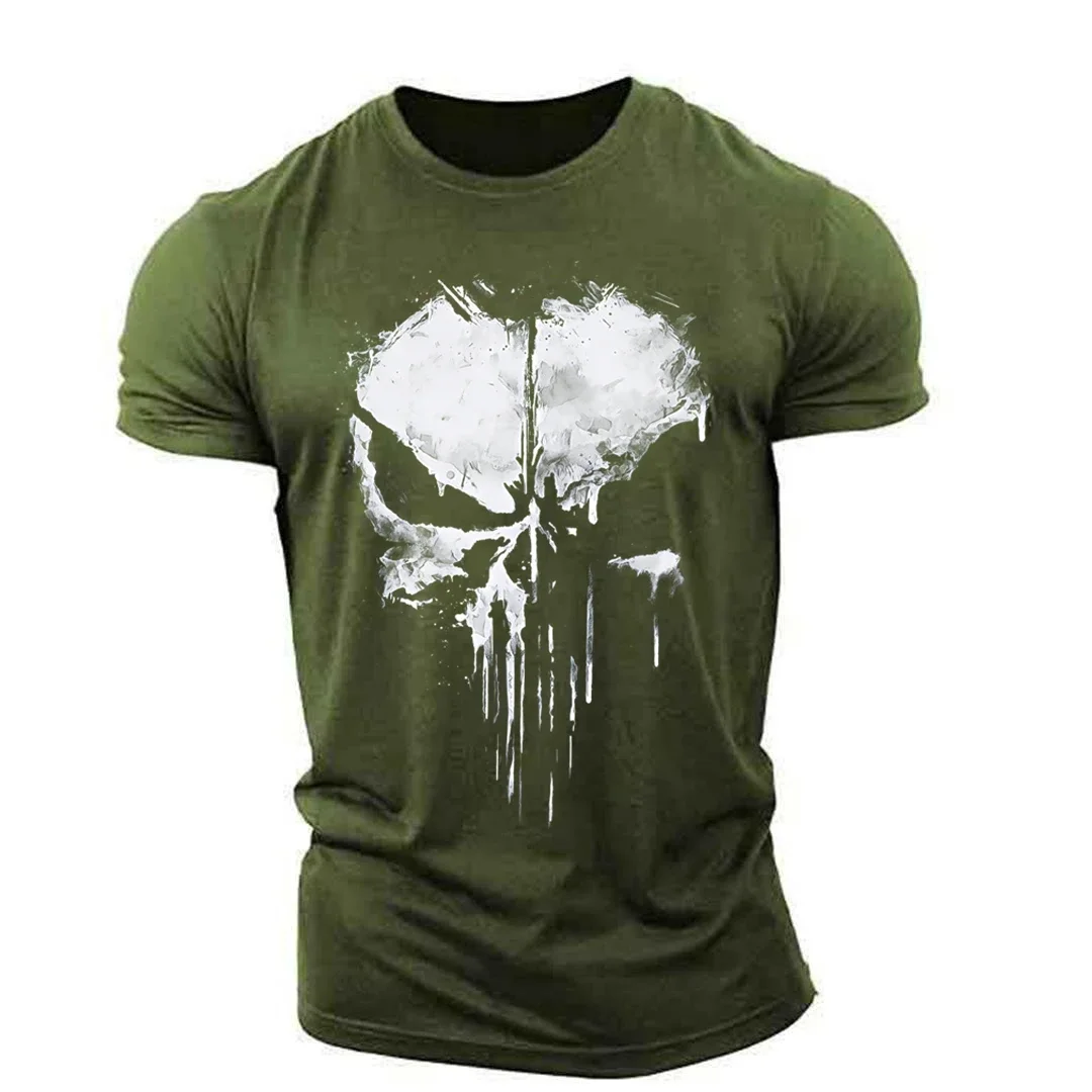 Punisher Skull 3D Printed Men\'s T-Shirt Harajuku Street Top Fitness Sportswear Stretch Breathable Extra Large Shirt Men Clothing