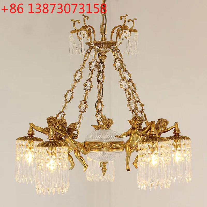 

European style all copper living room crystal chandelier French atmosphere luxury villa dining room creative lamps