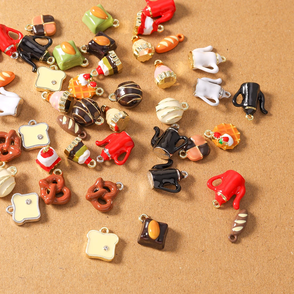 5pcs New Enamel Simulation Food Charms Chocolate Bread Cake Pendants for Jewelry Making Necklace Earrings DIY Accessories - view 3