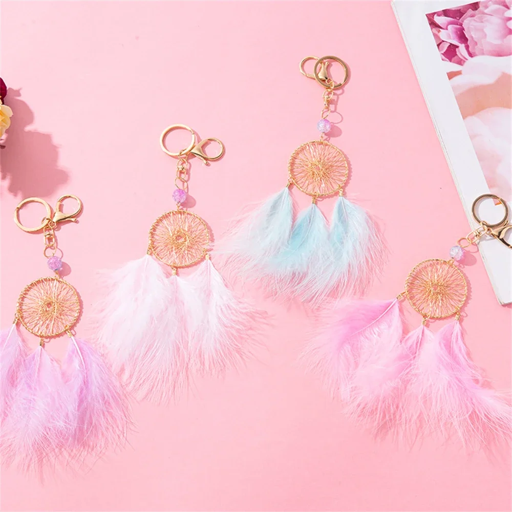 Bohemian Style Dream Catcher Chaveiro para Mulheres Pingente de Penas Tecido, Chaveiro do carro, Mochila Meninas, Estojo para Fone de Ouvido, Encantos Acessórios