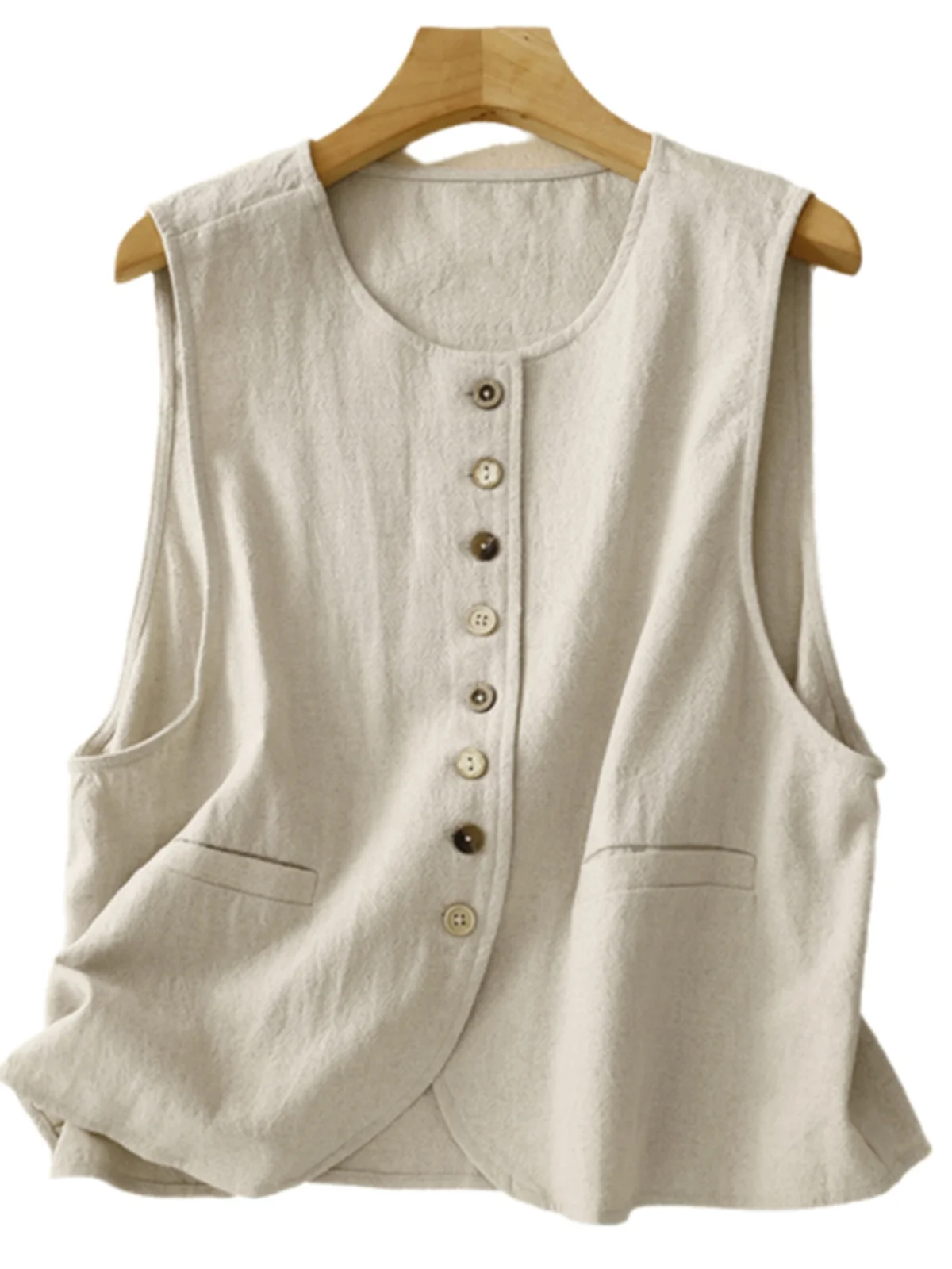 

Artistic Vintage Linemaiden Vest Women's Spring Summer High End Loose Single Button Layering oulder Coat Top Early Autumn