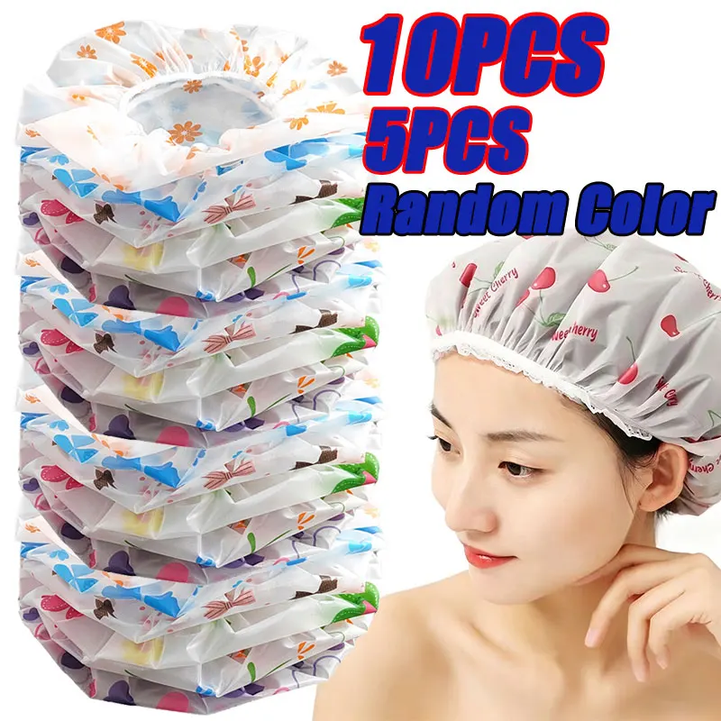 

5-10pcs Waterproof Shower Cap Women's Household Bathing Anti-oil Smoke Hair Care Shower Cap Dry Hair Cap Bathroom Products