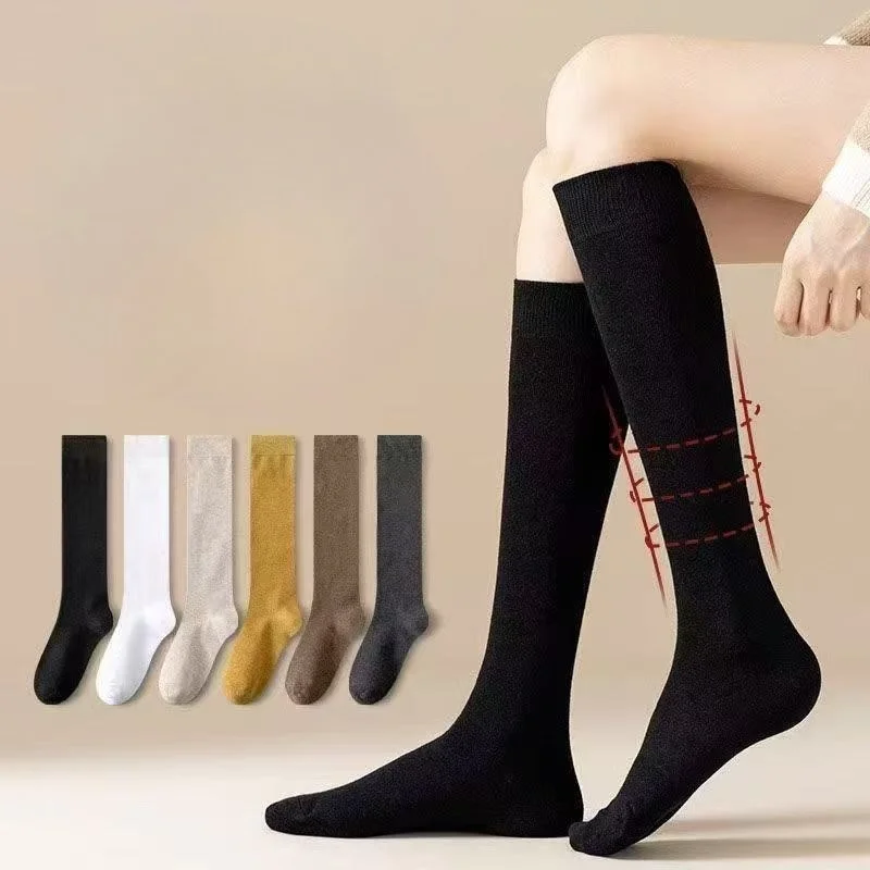 

6 Pairs Solid Color Black Women's Calf-length Cozy Socks Casual Long Socks Girls Adult Spring and Autumn High Socks Stockings