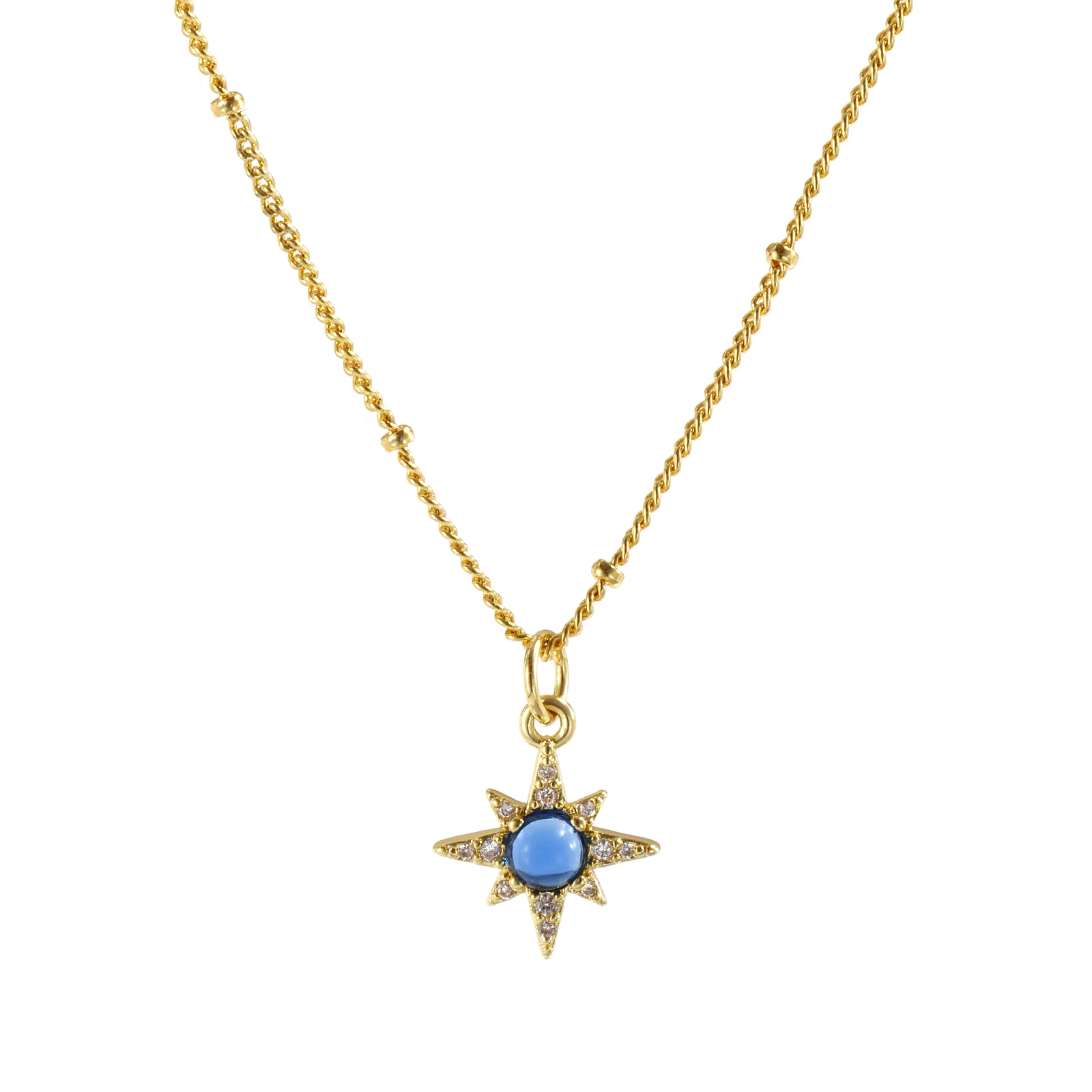 

1 PC Galaxy Charm Necklace Gold Plated Dark Blue Brass Cubic Zirconia Curb Link Chain Star Pendant Necklace For Women 45cm long